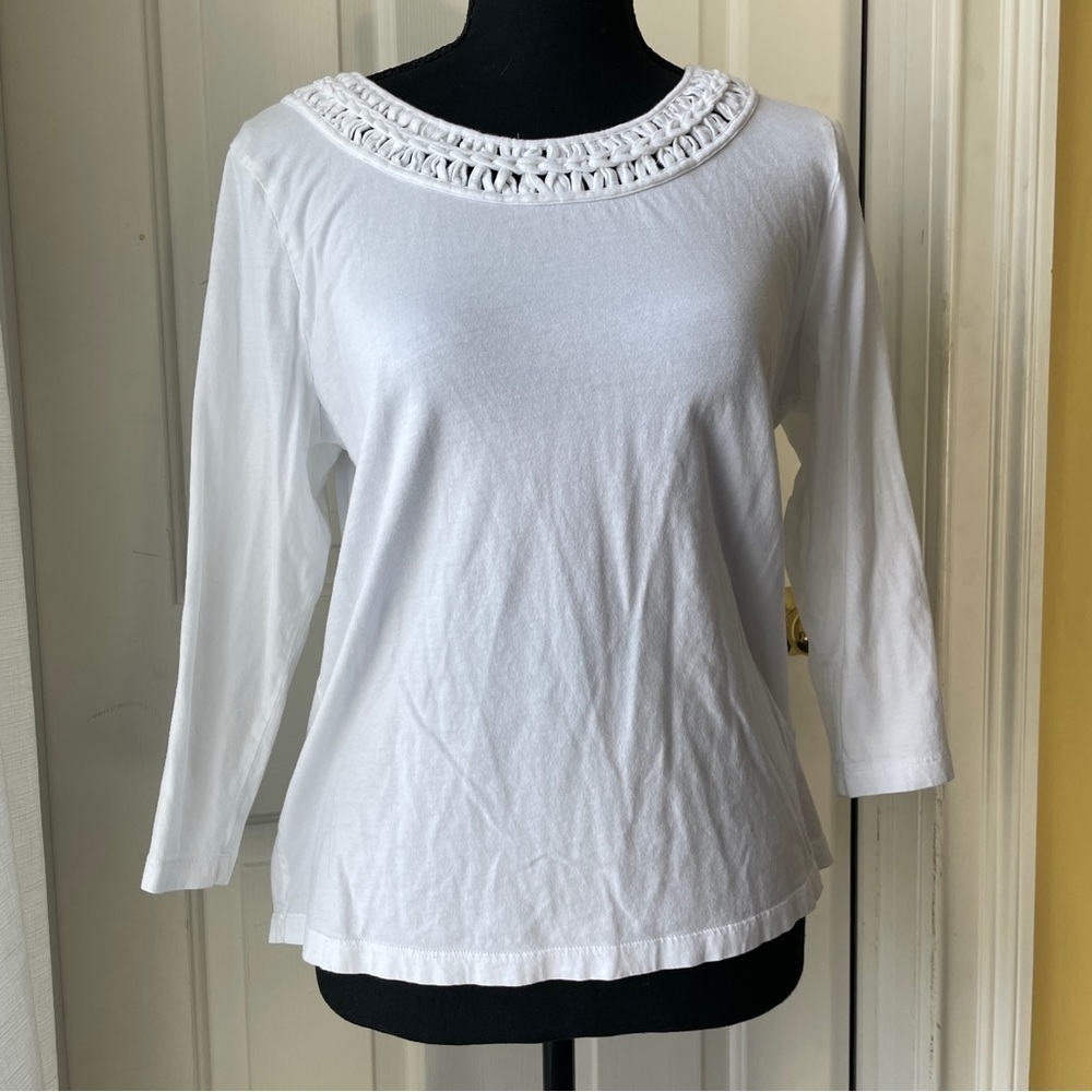 đ
șTALBOTS White Basketweave Shirt size Petite Large - Picture 1 of 4